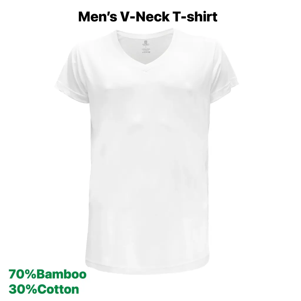 Inner White V-neck T-shirt (Bamboo 70%, Cotton 30%) M+L+XL+XXL, (160 gsm)