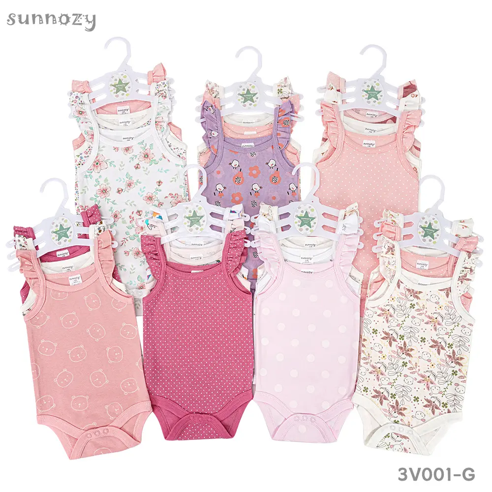 Baby Bodysuit 3 pieces set (3V001-G) sizes: 0-3/3-6/6-9 Months (Dozen: each 4 sets one size)