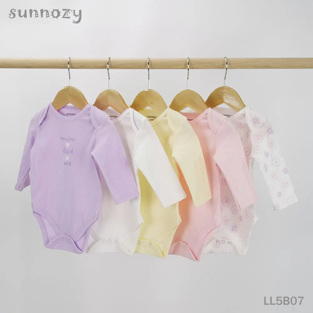 Bodysuits Long Sleeve 5 pcs set (LL5B07) sizes: 0-3/3-6/6-9 Months