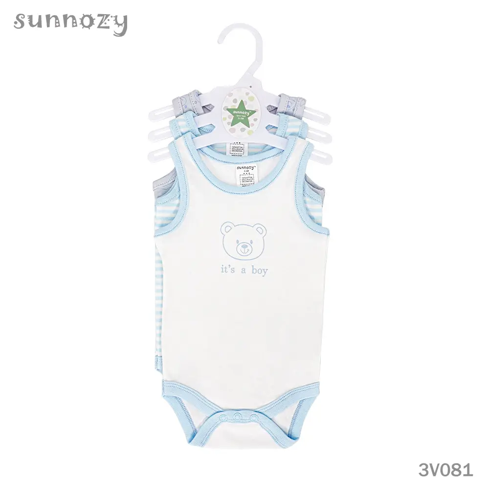 Bodysuits sleeveless Boy 3 pcs set (3V081) sizes: 0-3/3-6/6-9 Months