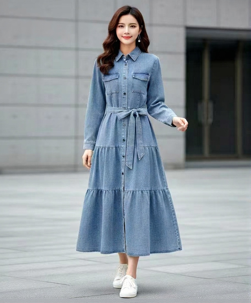 فستان جينز - M, L, XL - لونين غامق وفاتح