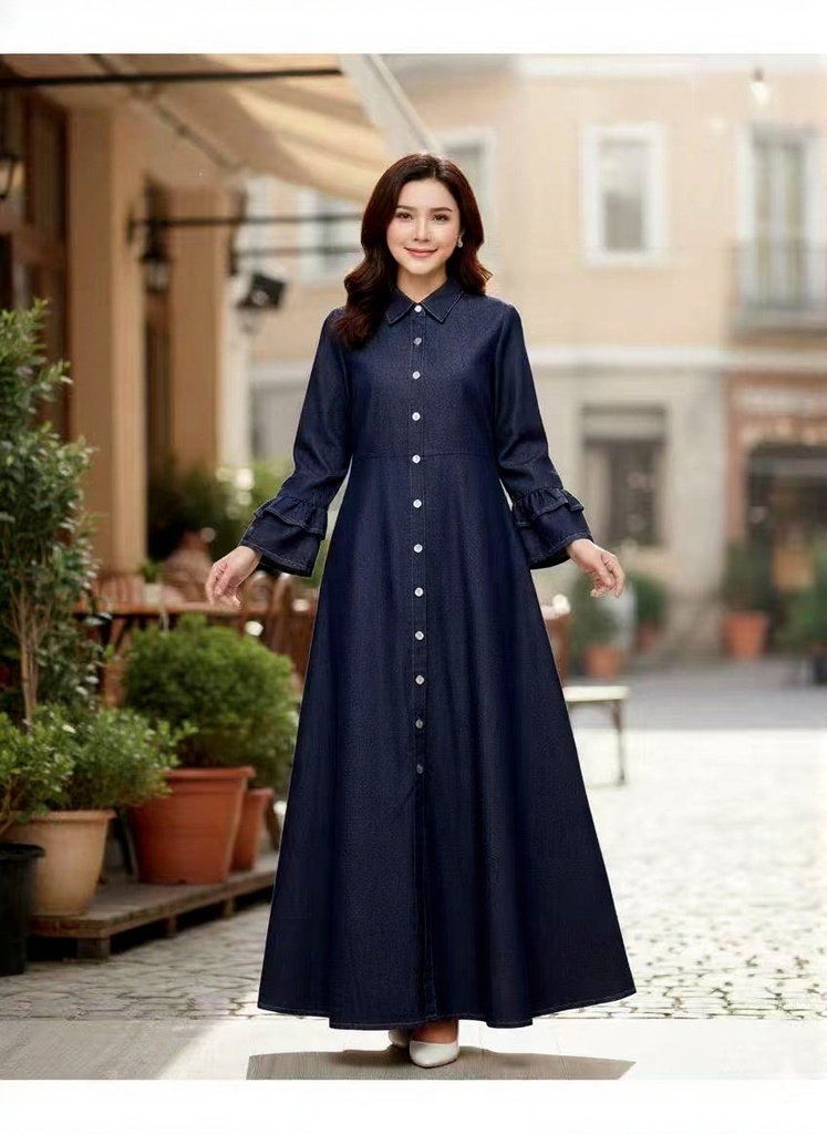 فستان جينز - M, L, XL - لونين غامق وفاتح