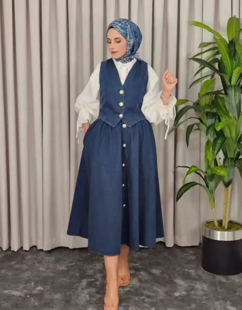 فستان جينز - M, L, XL - لونين غامق وفاتح