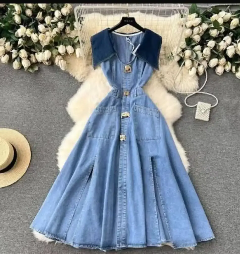 فستان جينز - M, L, XL - لونين غامق وفاتح