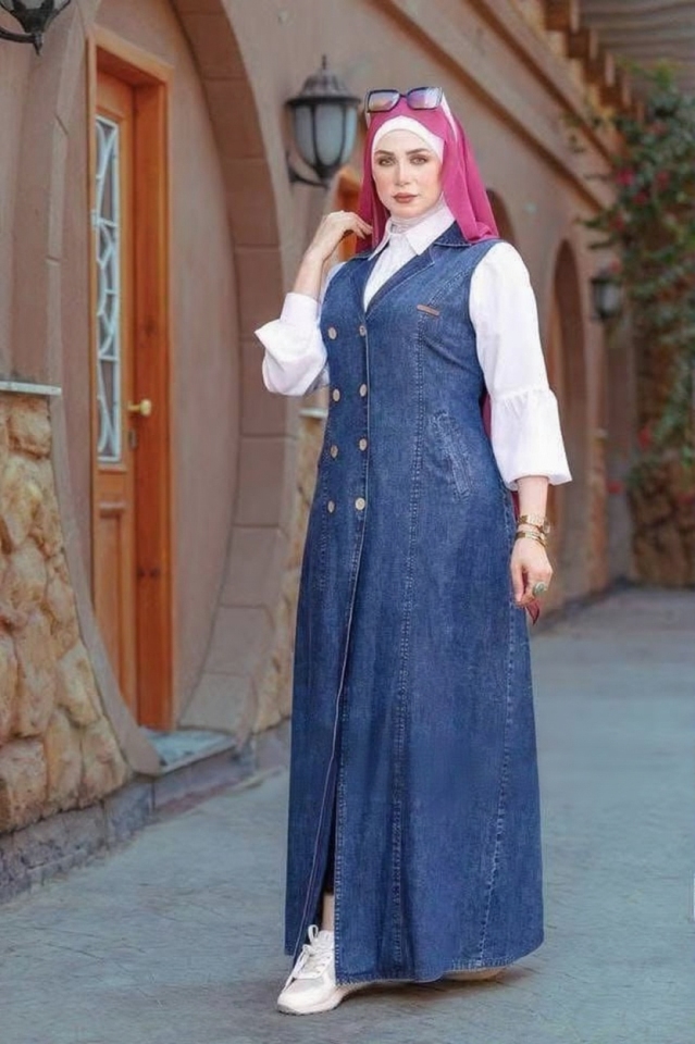 فستان جينز - M, L, XL - لونين غامق وفاتح