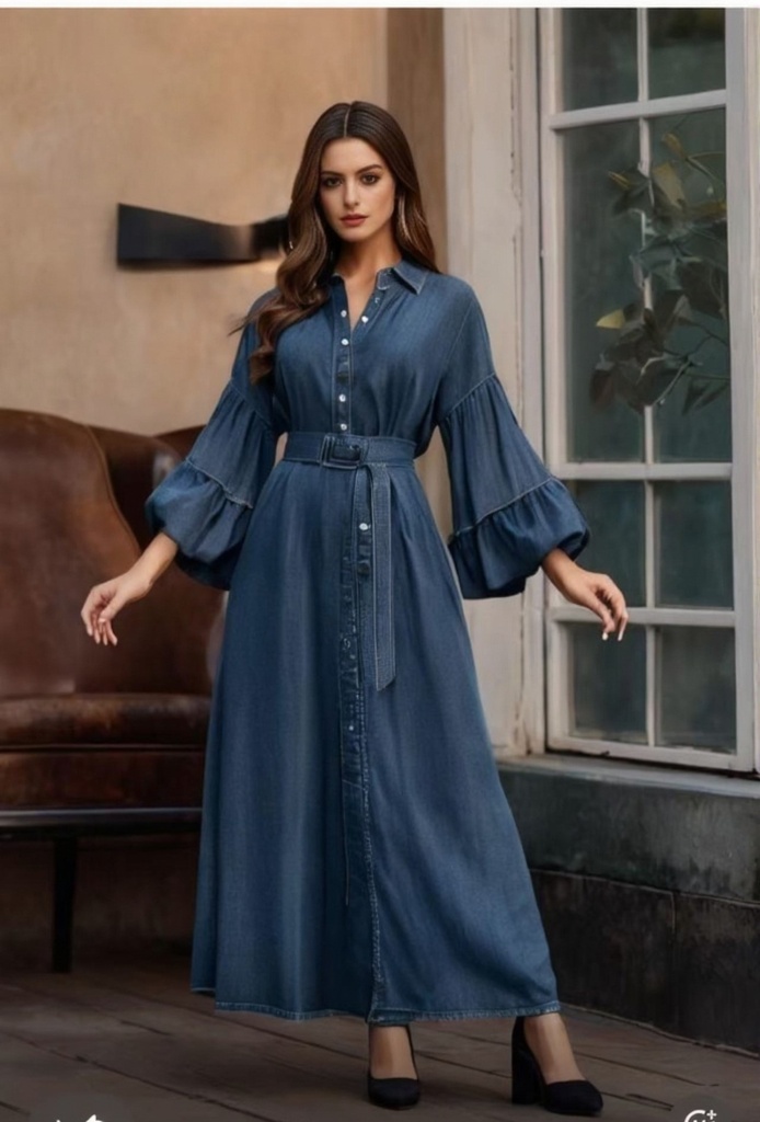 فستان جينز - M, L, XL - لونين غامق وفاتح