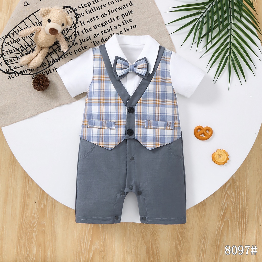 8097 - Checked Grey Blue - 1-3/3-6/6-9/9-12/12-18 months - 100%viscose