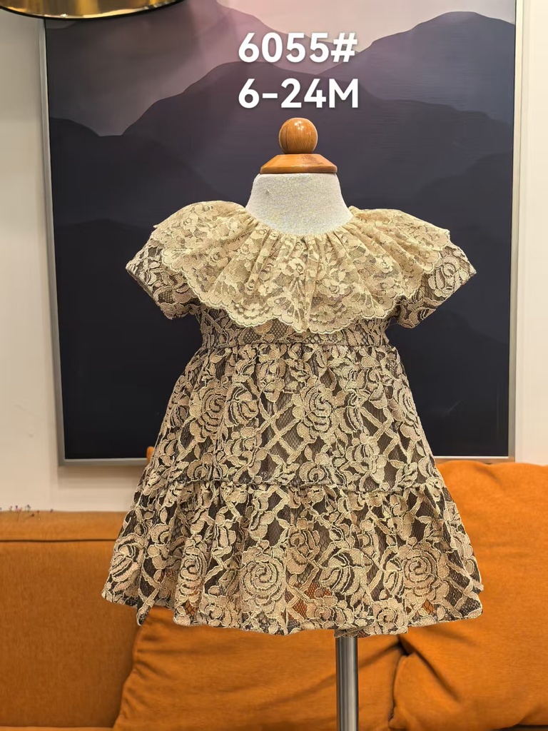 Baby girl Dress - 6,9,12,18,24 Months - 6055 - Beige - Cotton 65%, 35% Polyster