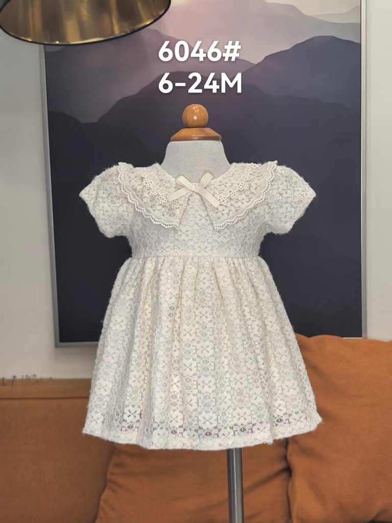 Baby girl Dress - 6,9,12,18,24 Months - 6046 - White - Cotton 65%, 35% Polyster