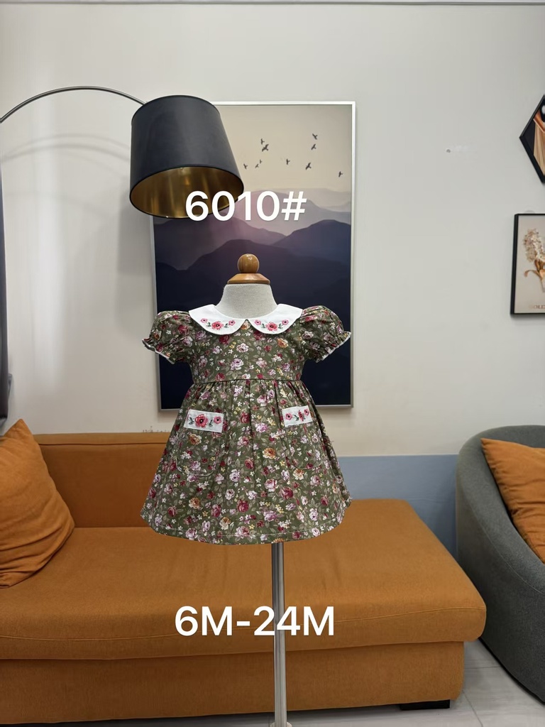 Baby girl Dress - 6,9,12,18,24 Months - 6010 - Green - Cotton 65%, 35% Polyster