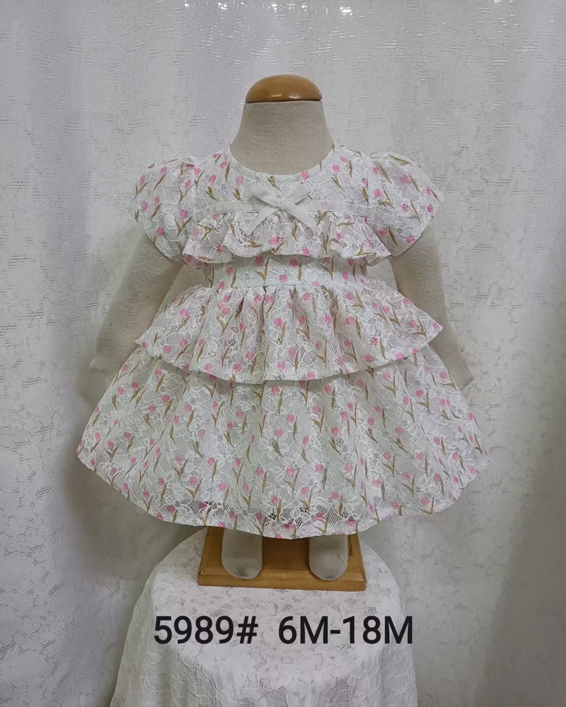 Baby girl Dress - 6,9,12,18,24 Months - 5989 - Pink Flowers - Cotton 65%, 35% Polyster