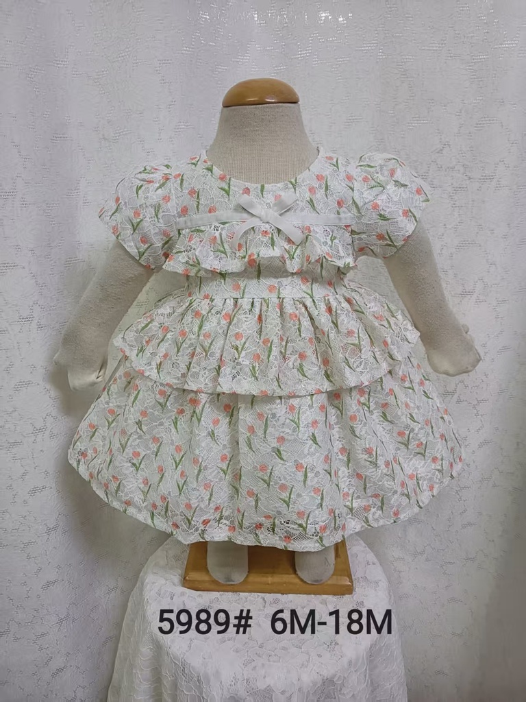Baby girl Dress - 6,9,12,18,24 Months - 5989 - Orange Flowers - Cotton 65%, 35% Polyster