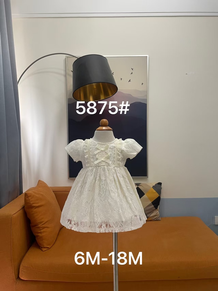 Baby girl Dress - 6,9,12,18 Months - 5875 - White - Cotton 65%, 35% Polyster