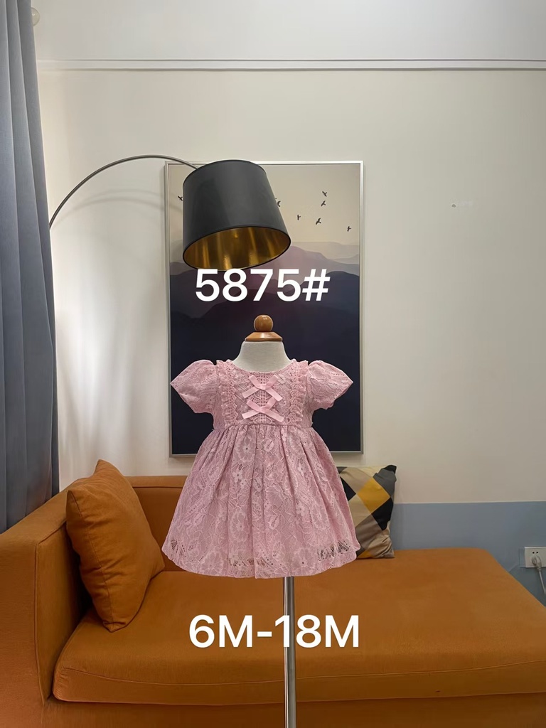 Baby girl Dress - 6,9,12,18 Months - 5875 - Pink - Cotton 65%, 35% Polyster