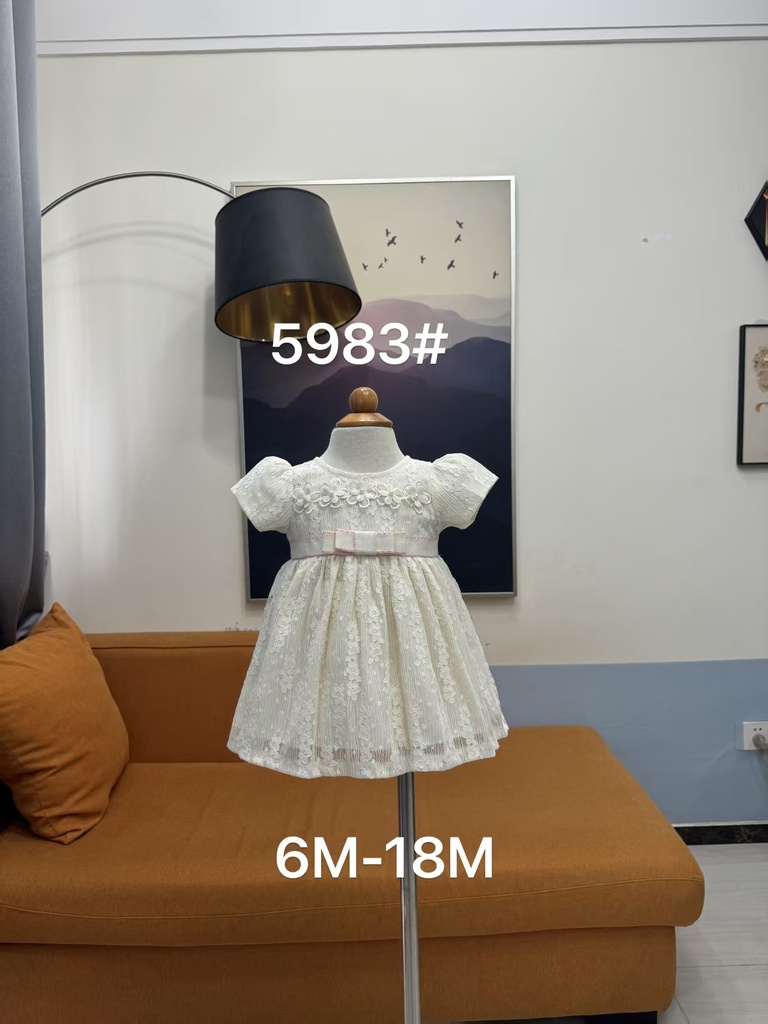 Baby girl Dress - 6,9,12,18 Months - 5983 - White - Cotton 65%, 35% Polyster