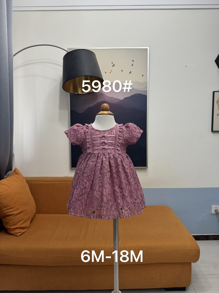 Baby girl Dress - 6,9,12,18 Months - 5980 - Purple - Cotton 65%, 35% Polyster