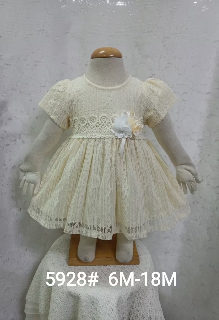 Baby girl Dress - 6,9,12,18 Months - 5928 - Cream White - Cotton 65%, 35% Polyster