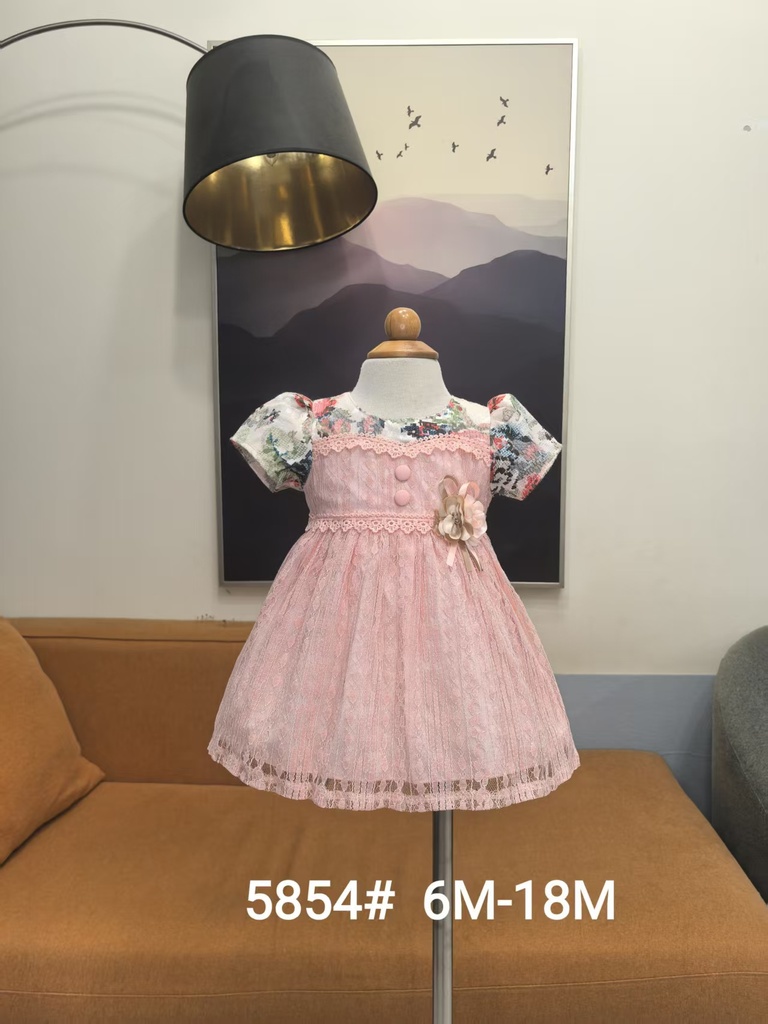 Baby girl Dress - 6,9,12,18 Months - 5854 - Pink - Cotton 65%, 35% Polyster