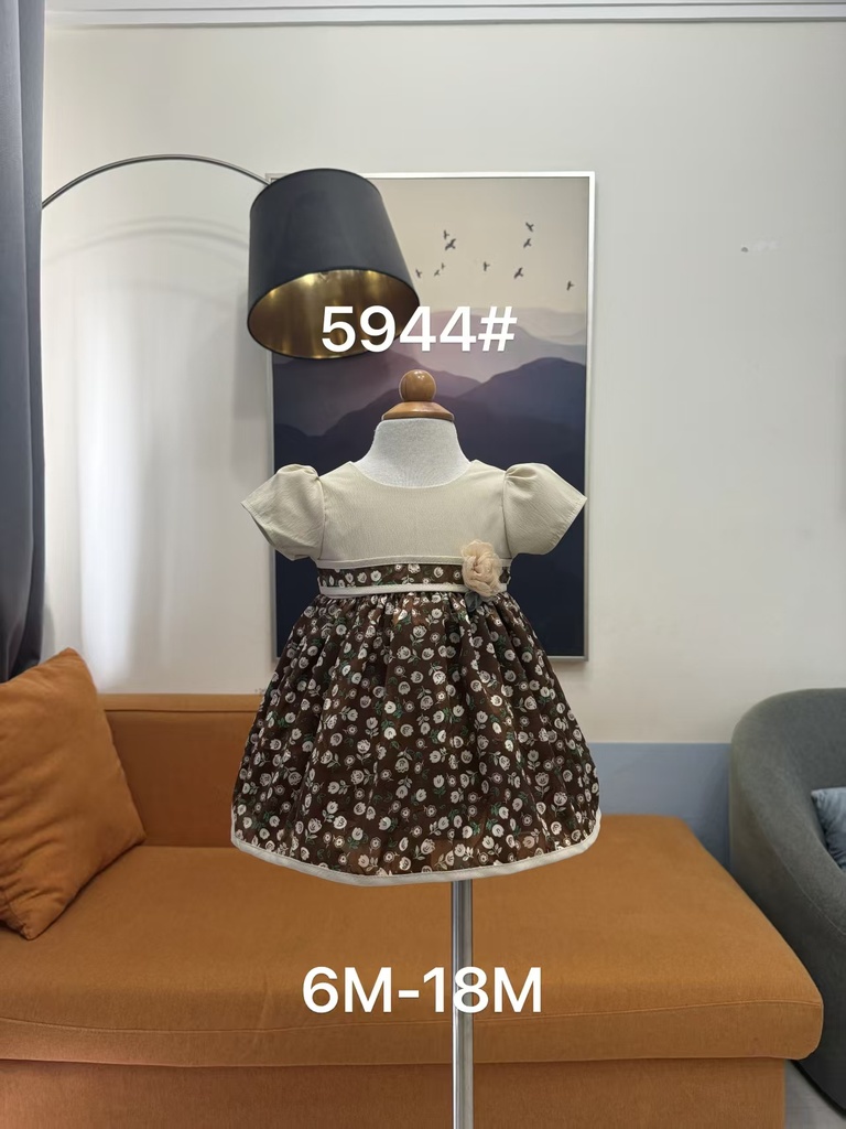 Baby girl Dress - 6,9,12,18 Months - 5944 - Brown - Cotton 65%, 35% Polyster