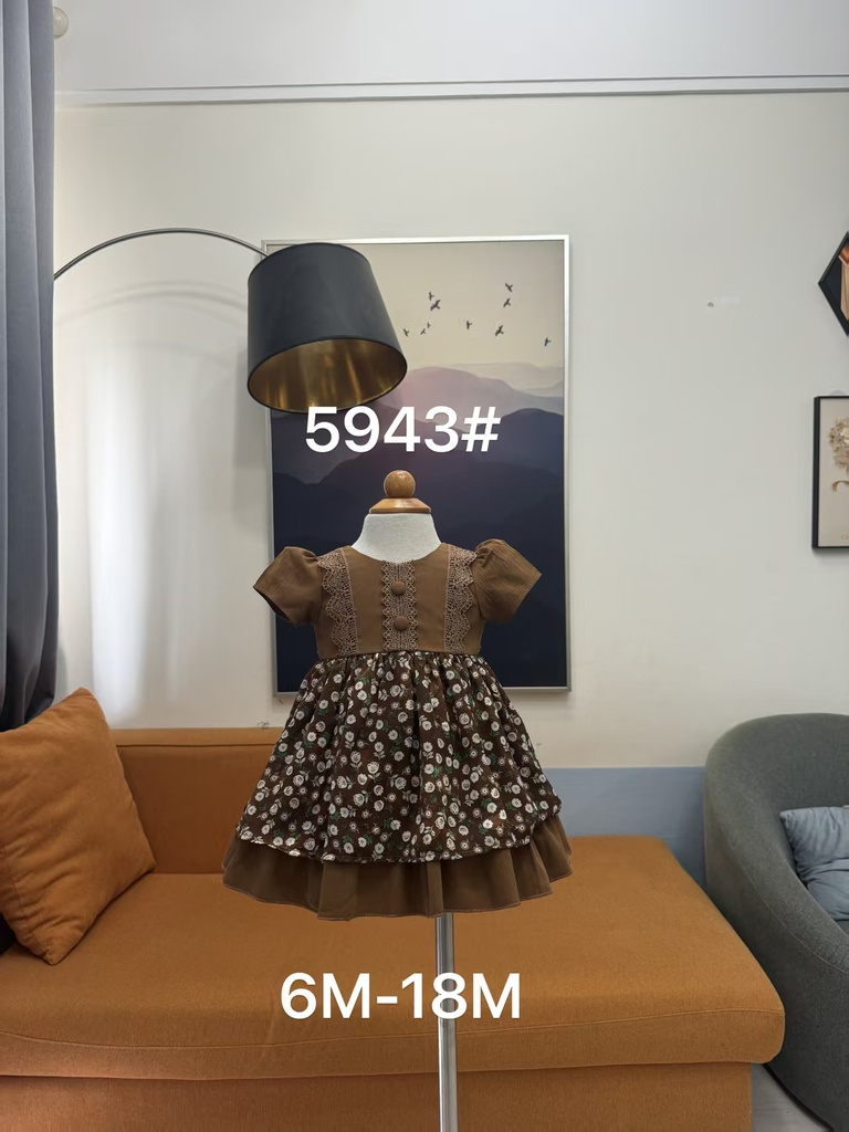 Baby girl Dress - 6,9,12,18 Months - 5943 - Brown - Cotton 65%, 35% Polyster