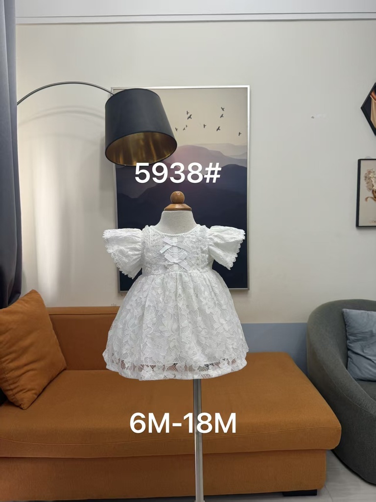 Baby girl Dress - 6,9,12,18 Months - 5938 - White - Cotton 65%, 35% Polyster