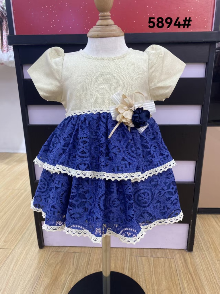 Baby girl Dress - 6,9,12,18 Months - 5894 - Blue - Cotton 65%, 35% Polyster