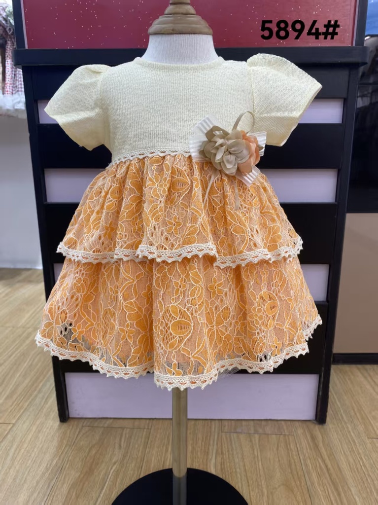 Baby girl Dress - 6,9,12,18 Months - 5894 - Orange - Cotton 65%, 35% Polyster