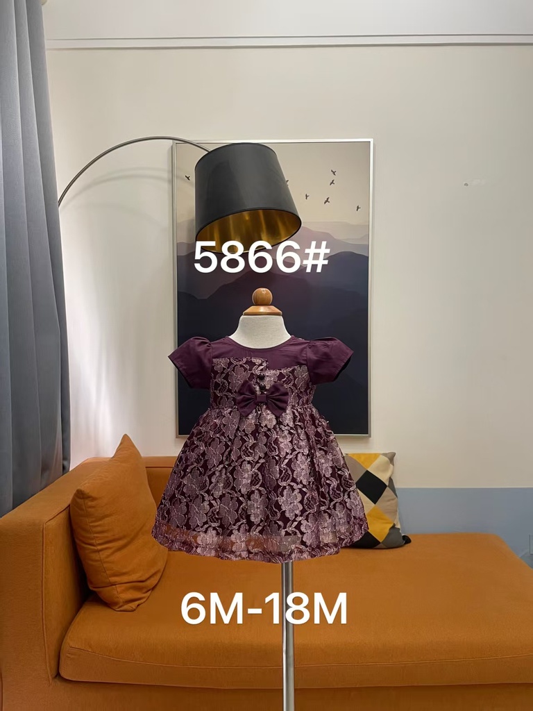 Baby girl Dress - 6,9,12,18 Months - 5866 - Purple - Cotton 65%, 35% Polyster