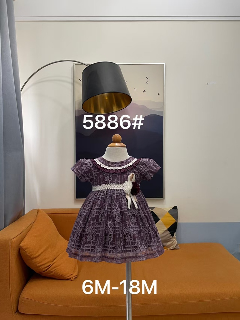 Baby girl Dress - 6,9,12,18 Months - 5886 - Purple - Cotton 65%, 35% Polyster