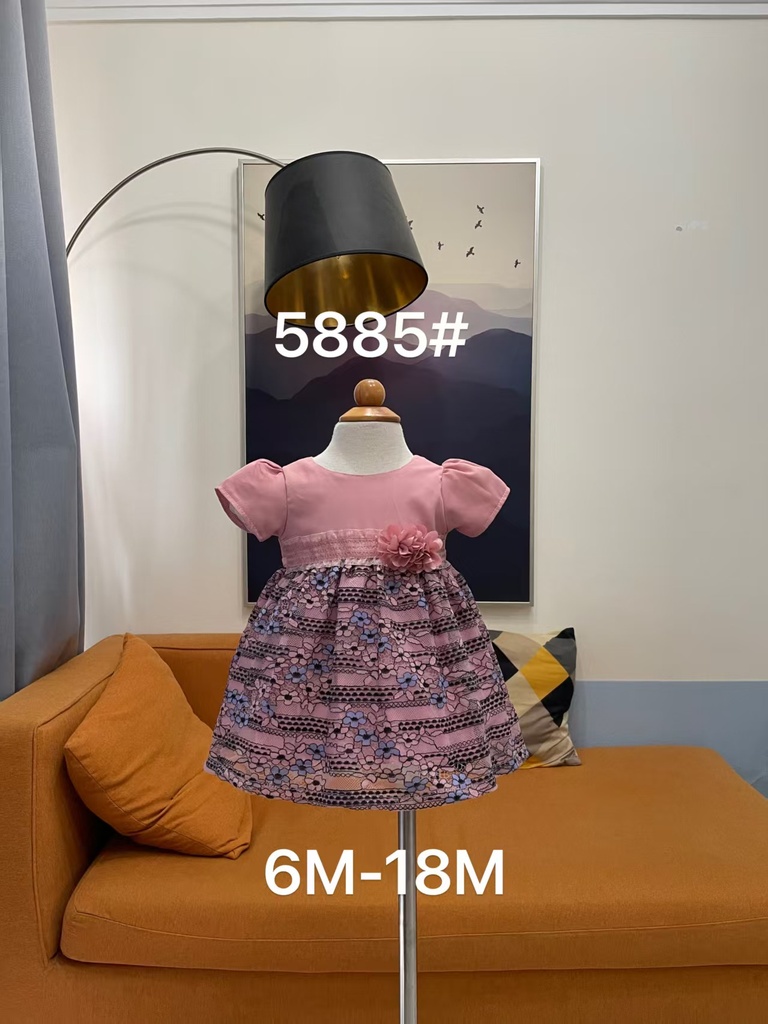 Baby girl Dress - 6,9,12,18 Months - 5885 - Pink - Cotton 65%, 35% Polyster