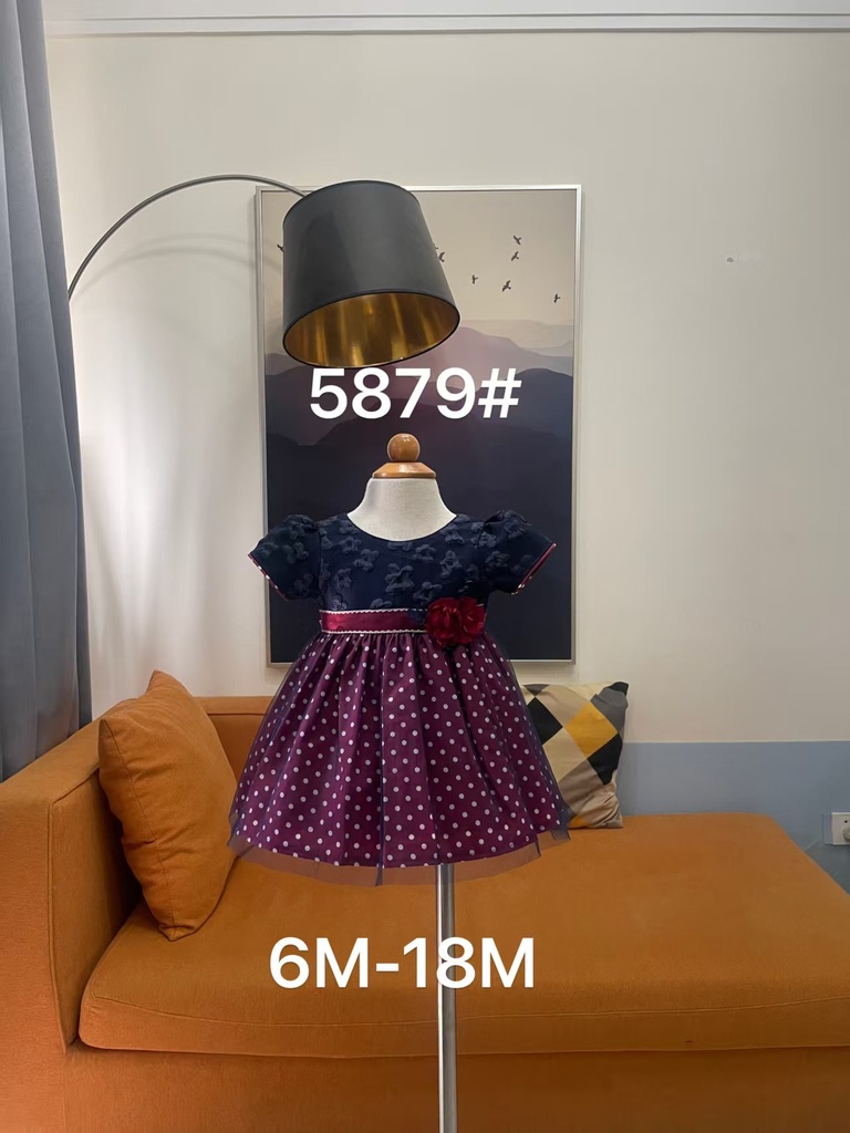 Baby girl Dress - 6,9,12,18 Months - 5879 - Blue&Red - Cotton 65%, 35% Polyster