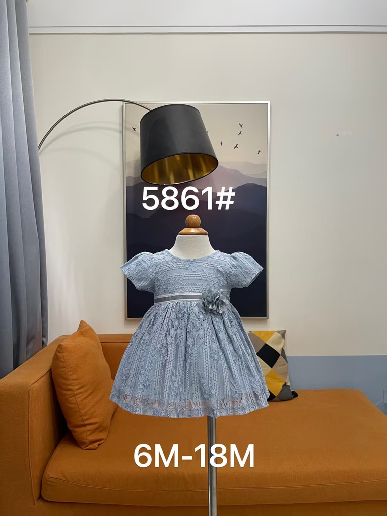 Baby girl Dress - 6,9,12,18 Months - 5861 - Blue - Cotton 65%, 35% Polyster