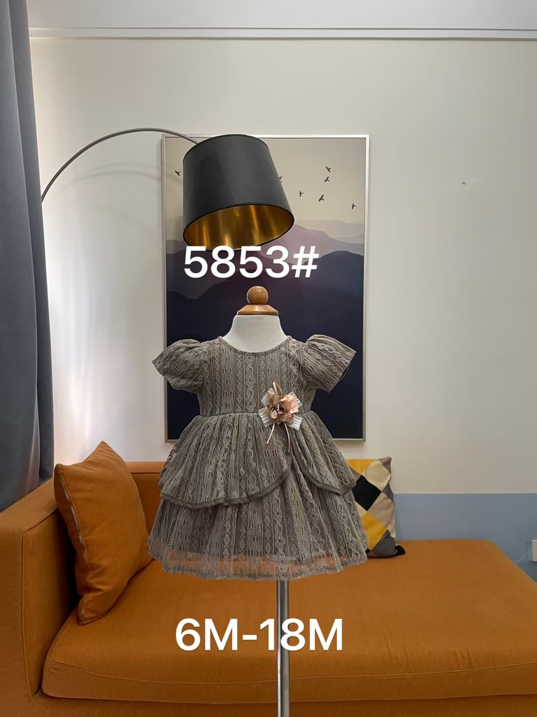 Baby girl Dress - 6,9,12,18 Months - 5853 - Grey - Cotton 65%, 35% Polyster