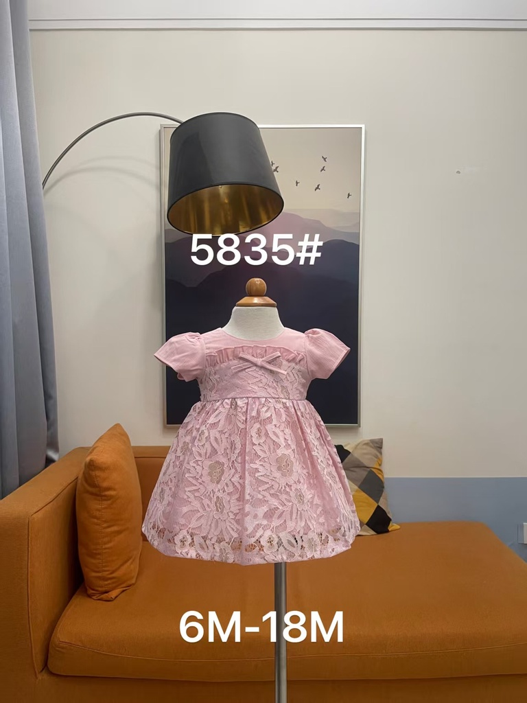 Baby girl Dress - 6,9,12,18 Months - 5835 - Pink - Cotton 65%, 35% Polyster