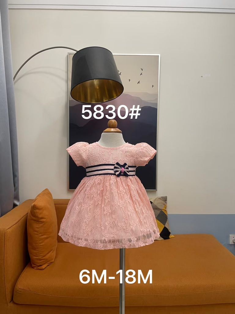 Baby girl Dress - 6,9,12,18 Months - 5830 - Peach Color - Cotton 65%, 35% Polyster