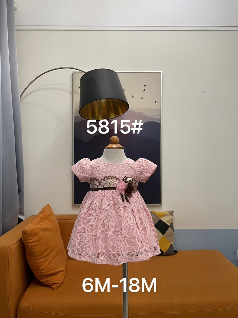 Baby girl Dress - 6,9,12,18 Months - 5815 - Pink - Cotton 65%, 35% Polyster