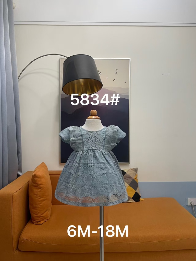 Baby girl Dress - 6,9,12,18 Months - 5834 - Blue - Cotton 65%, 35% Polyster