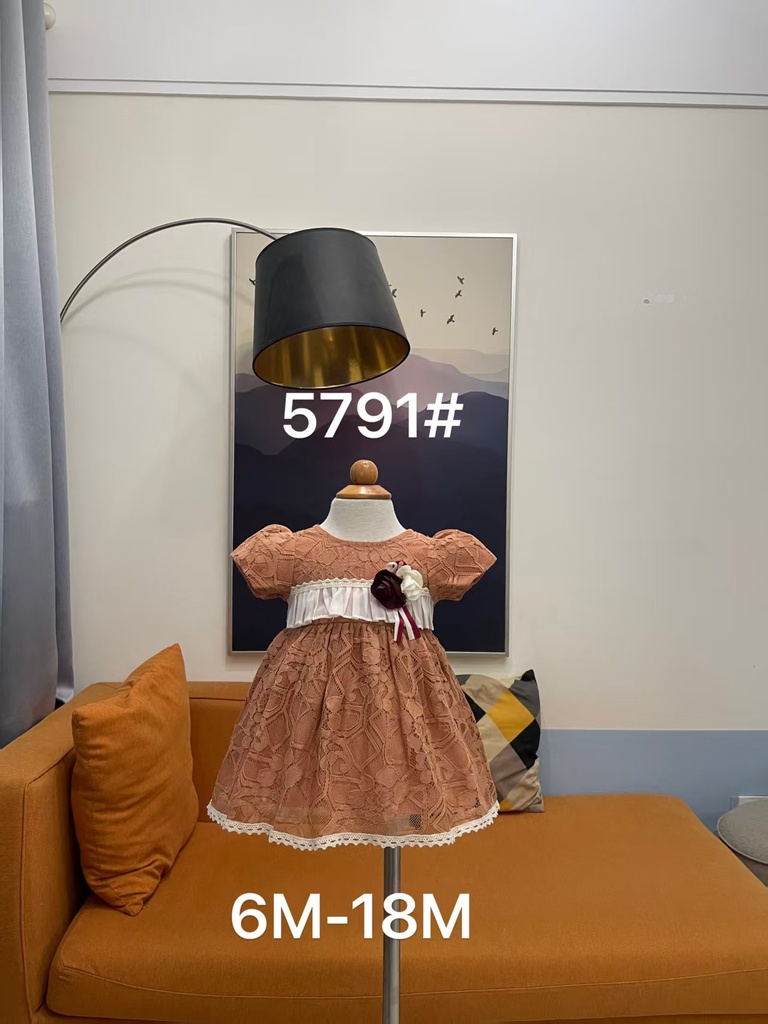 Baby girl Dress - 6,9,12,18 Months - 5791 - Peach color - Cotton 65%, 35% Polyster