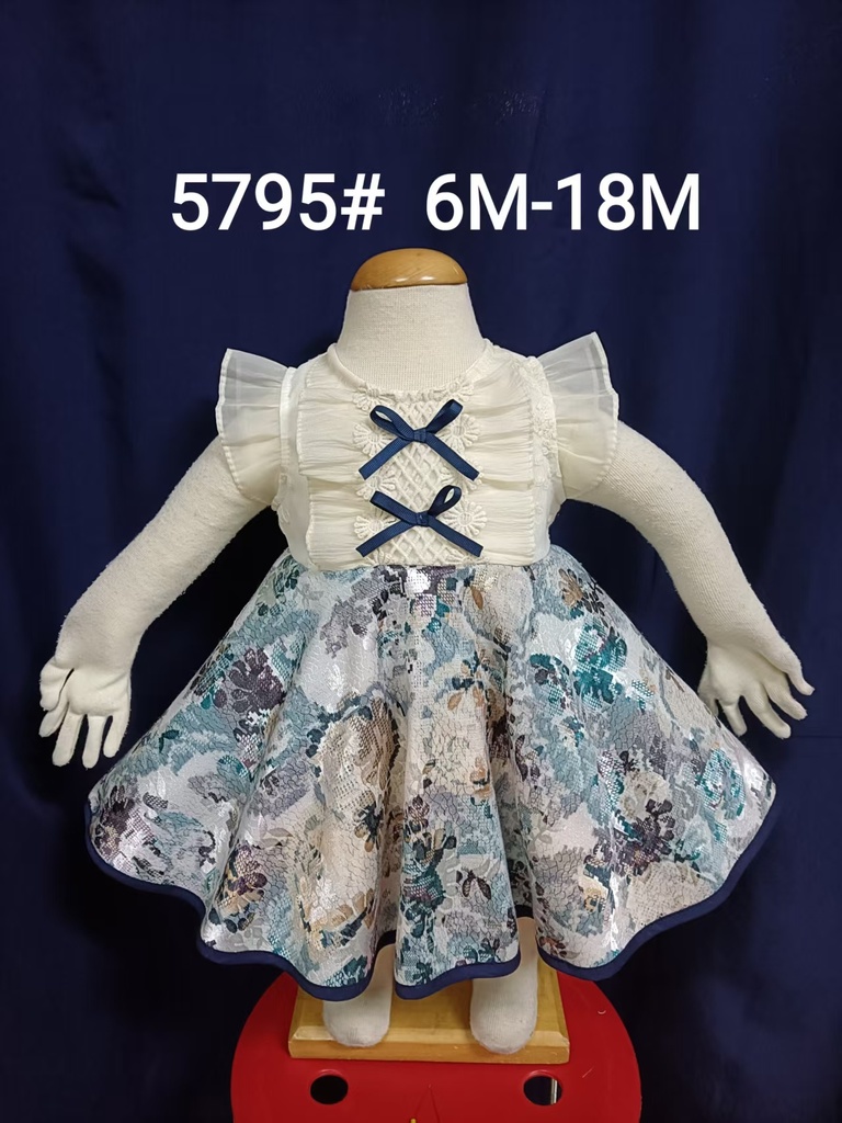 Baby girl Dress - 6,9,12,18 Months - 5795 - Blue - Cotton 65%, 35% Polyster