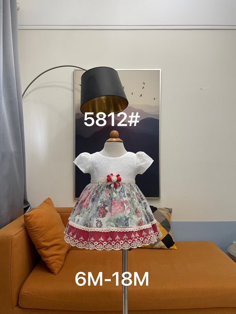 Baby girl Dress - 6,9,12,18 Months - 5812 - Red - Cotton 65%, 35% Polyster