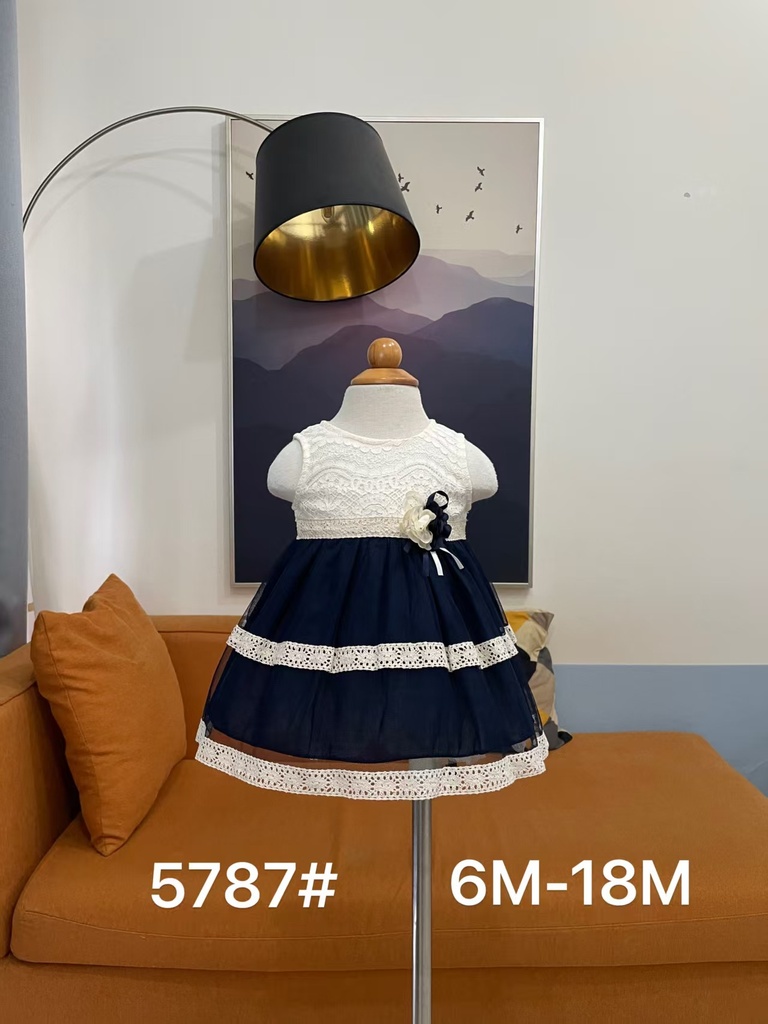 Baby girl Dress - 6,9,12,18 Months - 5787 - Blue - Cotton 65%, 35% Polyster