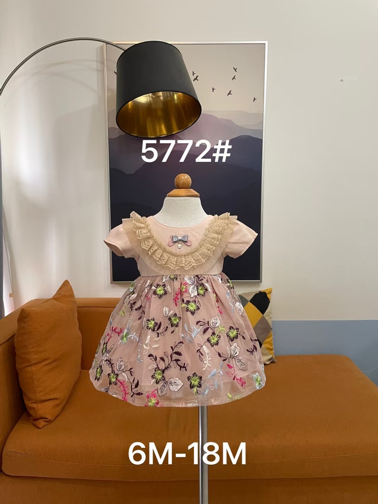 Baby girl Dress - 6,9,12,18 Months - 5772 - Peach color - Cotton 65%, 35% Polyster