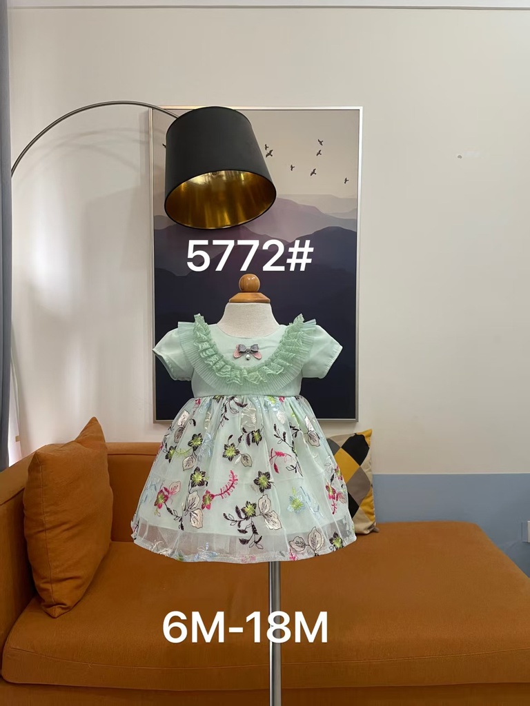 Baby girl Dress - 6,9,12,18 Months - 5772 - Green - Cotton 65%, 35% Polyster