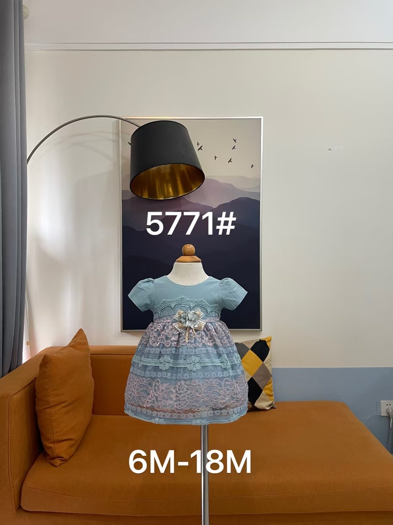 Baby girl Dress - 6,9,12,18 Months - 5771 - Blue - Cotton 65%, 35% Polyster
