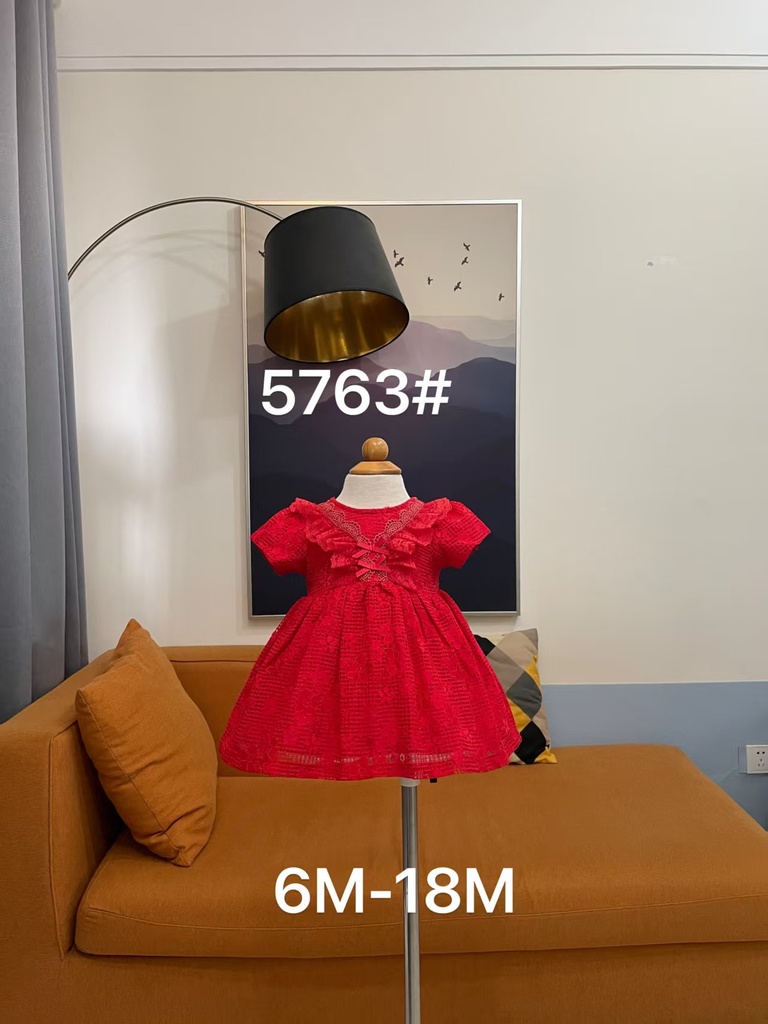 Baby girl Dress - 6,9,12,18 Months - 5763 - Red - Cotton 65%, 35% Polyster