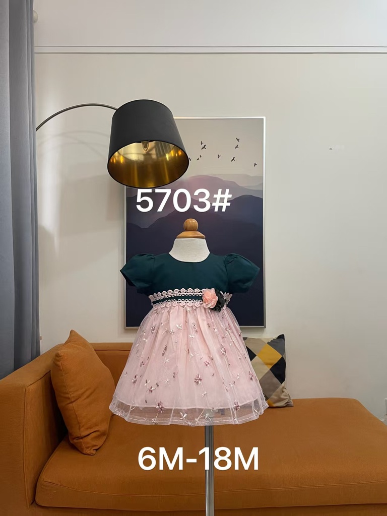 Baby girl Dress - 6,9,12,18 Months - 5703 - Green - Cotton 65%, 35% Polyster