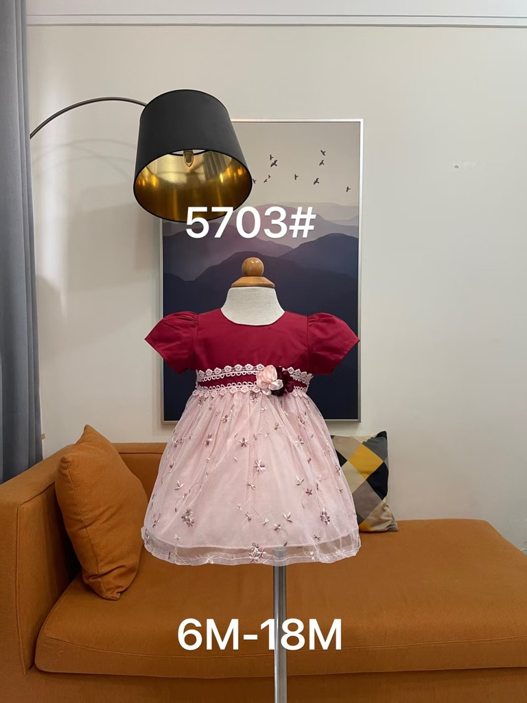 Baby girl Dress - 6,9,12,18 Months - 5703 - Red - Cotton 65%, 35% Polyster