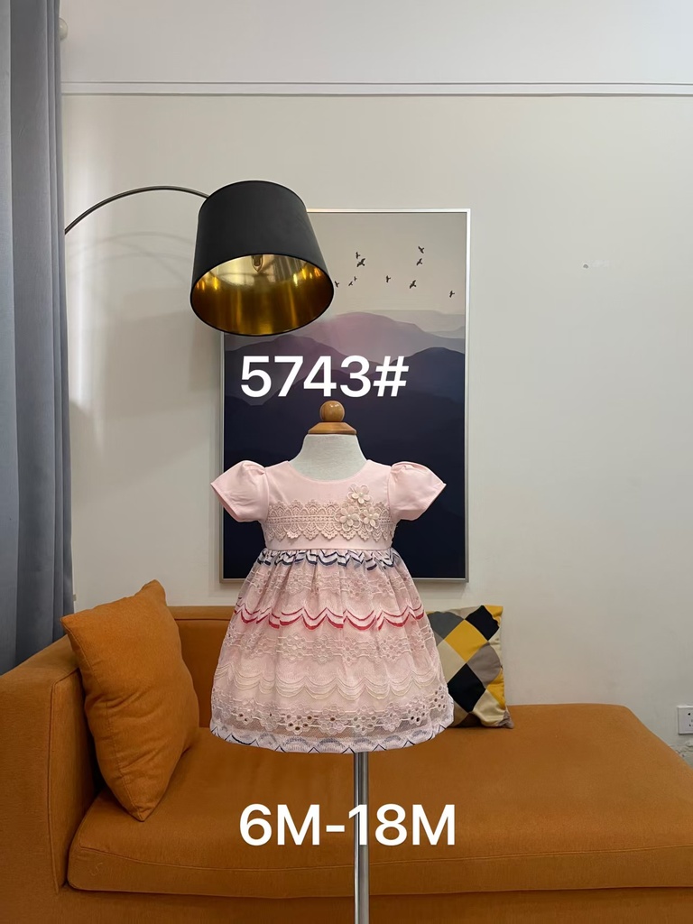 Baby girl Dress - 6,9,12,18 Months - 5743 - Pink - Cotton 65%, 35% Polyster