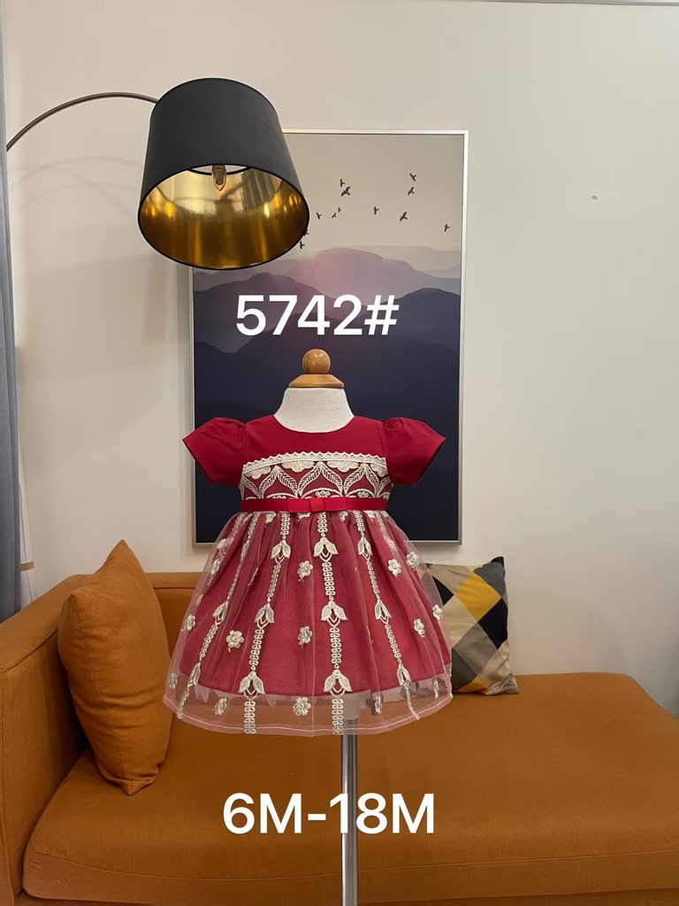 Baby girl Dress - 6,9,12,18 Months - 5742 - Red - Cotton 65%, 35% Polyster