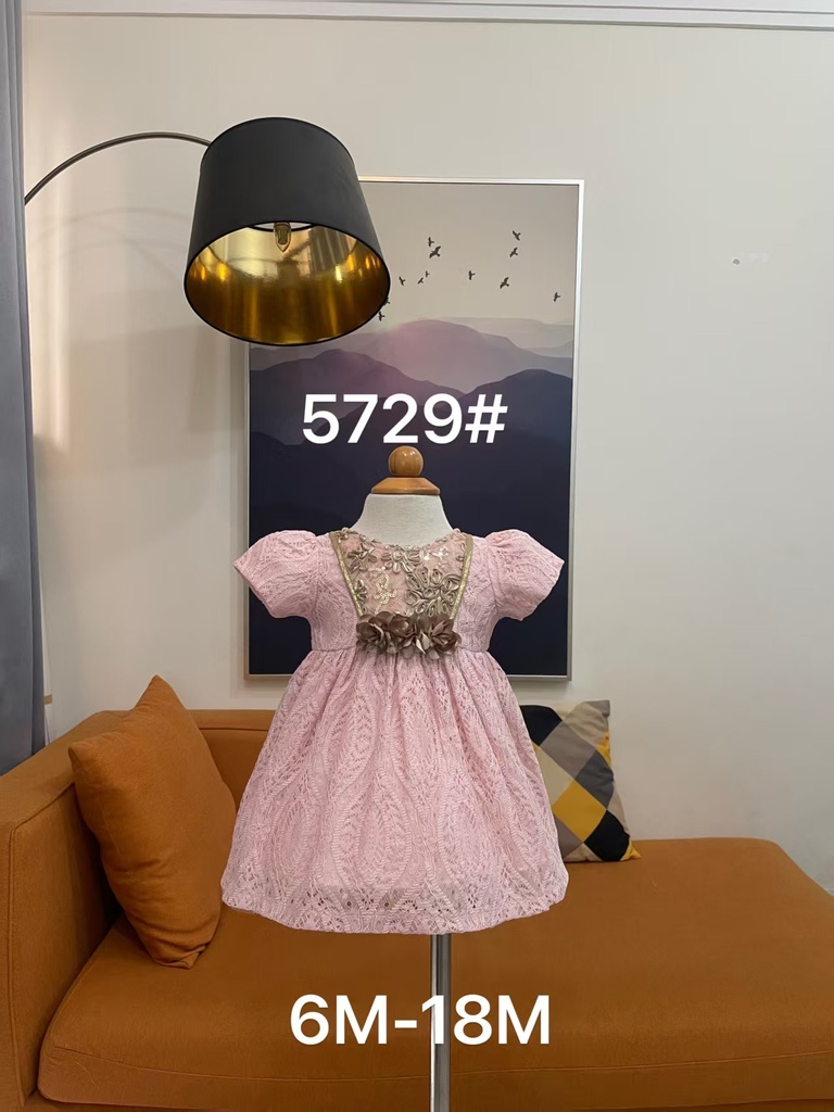 Baby girl Dress - 6,9,12,18 Months - 5729 - Pink - Cotton 65%, 35% Polyster